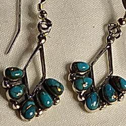 I'M PAYING YOUR SHIPPING WITH YOUR PURCHASE! MOJAVE' TURQUOISE STERLING EARRINGS, PIERCED, HYPOALLERGENIC HOOK WIRES. (E-169224)
