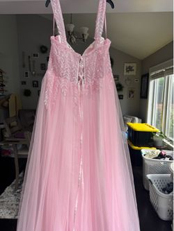 Pink Beaded Tulle Formal Gown