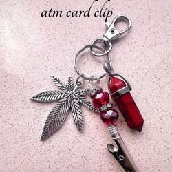 Roach Clip Hand Made Mini atm card clip natural crystal beads  Natural Red Jasper hexagon and Leaf Charm ,Bracelet Helperlong nail helper credit card 