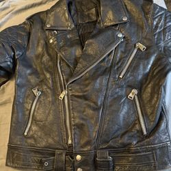 Vintage Heavy, Leather Motorcycle Jacket, Size Large With Iron Maiden Patch