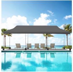 2118  EROMMY 10'x30' Pop-Up Canopy Tent – Instant Setup, Portable & Sturdy for Outdoor Camping, Markets – Grey