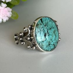 Blue Stone 925 Sterling Silver Ring (Size 8 1/2 )