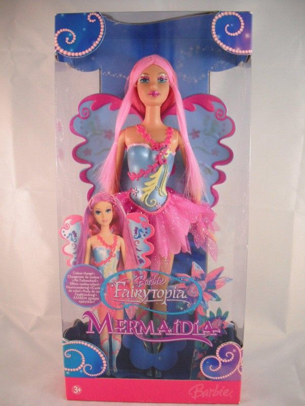 Mattel Barbie Fairytopia Mermaidia Doll Color Change Pink Blue Fairy Wings NIB