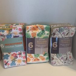 Six pack Microfiber kitchen towels multipurpose easy care streak and lint free three different styles $5 Each 