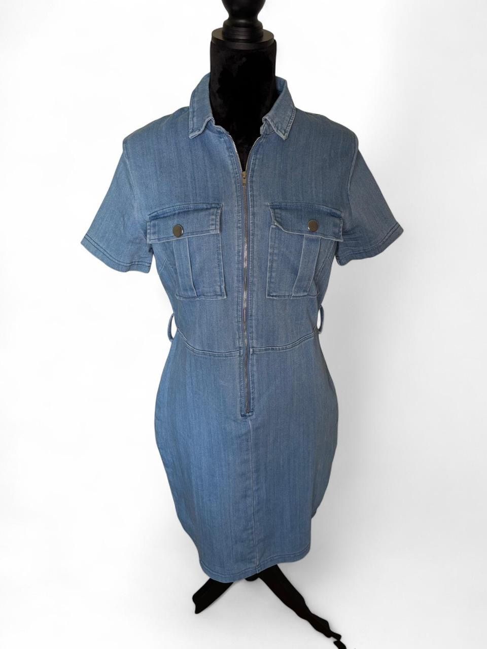 Haute Monde Faux Denim Blue Short Sleeve Dress Size Large