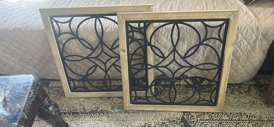 Set of 2 Wood and Metal Geometric Wall Art Decor