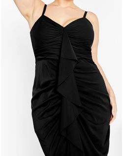 Plus Size Black Ruched Spaghetti Strap Dress