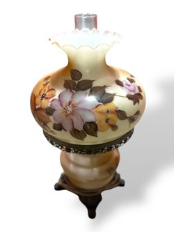 Antique Lamp Floral Rose Design Chimney Ruffled Globe Light