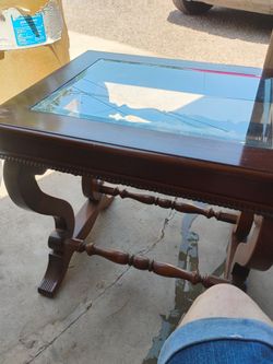 Beautiful wood with glass top endtable