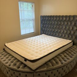 Queen Round Storage Platform Bed  With USB and Pop Up Storage 