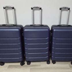 New. Firm On Price. Set Of 3 Travel Bags, 26inch Tall, Medium Size Luggage. Spinner Wheels, Hardshell, Dark Blue