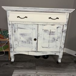Hand Painted Antique Solid Wood Cabinet On Wheels