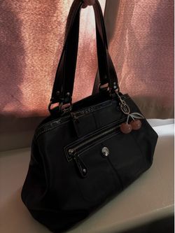 Coach Laura Kiss Lock Black Leather Carryall Bag