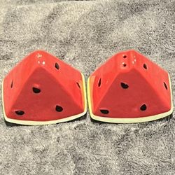 Adorable Ceramic Watermelon Salt and Pepper Shakers. 