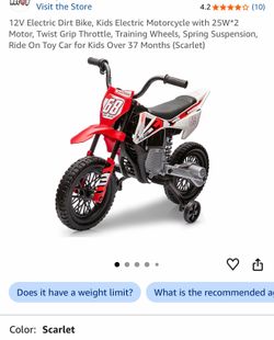 12V Electric Dirt Bike, Kids Electric Motorcycle with 25W*2 Motor, Twist Grip Throttle, Training Wheels, Spring Suspension, Ride On Toy Car for Kids O
