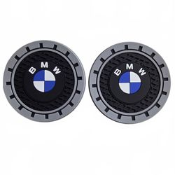 BMW Logo Car Cup Holder Coasters Insert Rubber Style Gray Black Round 2.75" NEW