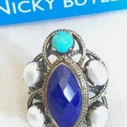 NICKY BUTLER AMETHYST LAPIS TURQUOISE MULTI GEMSTONES STERLING SILVER RING 6 ‼️ Beautiful Christmas Gift ‼️
