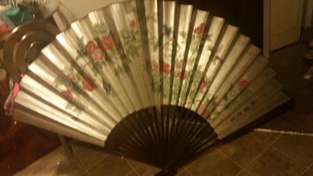 Giant fold out vintage hand painted fan
