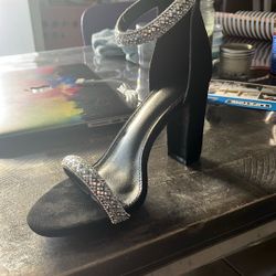 Black High Heels With Rhinestones Size 8
