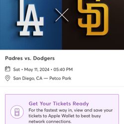 (3) Dodgers vs Padres Sat 05/11 Sec 119 Row 21