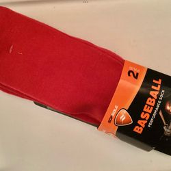 NEW 2 Pairs Red Baseball Socks Adult Team Performance Fits Male Shoe Size 10 - 12 1/2