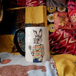 Signature Housewares "Hipster Bunny" 17.5 oz Stoneware Coffee Mug