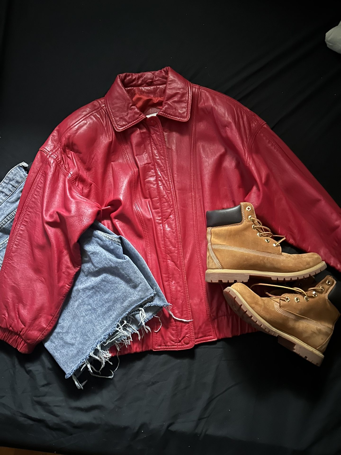 Red XL Leather Bomber Jacket 