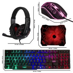 Gaming Keyboard and Mouse and Mouse pad and Gaming Headset, Wired LED RGB Backlight Bundle for PC Gamers and Xbox and PS4 Users - 4 in 1 Edition Horne