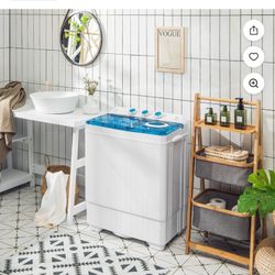 Costway 26 lbs Portable Semi-automatic Twin Tub Washing Machine with Drain Pump Blue 