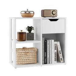 New Costway 3-Cube Bookcase Organizer with 2-tier Wooden Storage Shelf & Pull-out Drawer in White