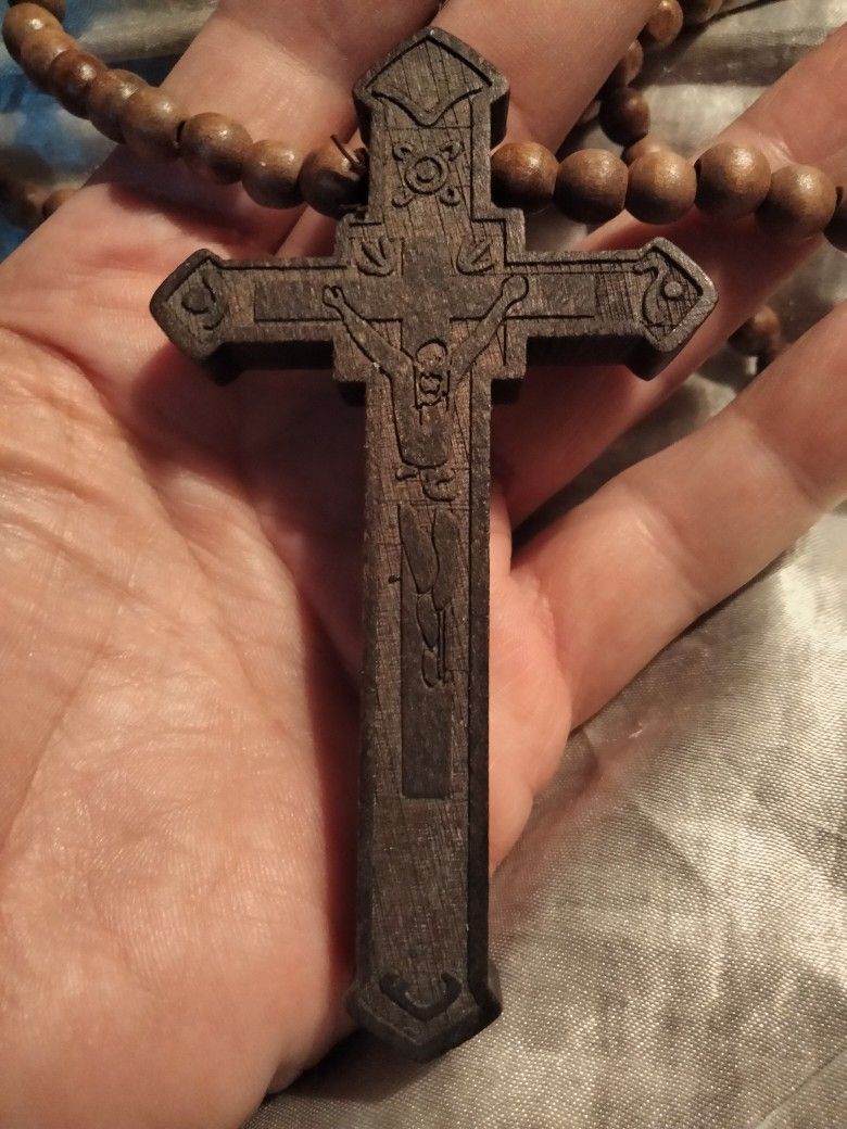 Hand Carved Wooden Cross Necklace