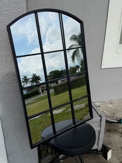 Black Arched Window Pane Wall Mirror