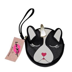 Betsey Johnson French Bulldog Unicorn Frenchie Dog Coin Purse Wristlet Wallet