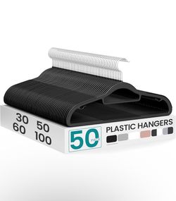 SONGMICS Coat Heavy-Duty Plastic Hangers w/ Non-Slip Design Set of 50 - Black