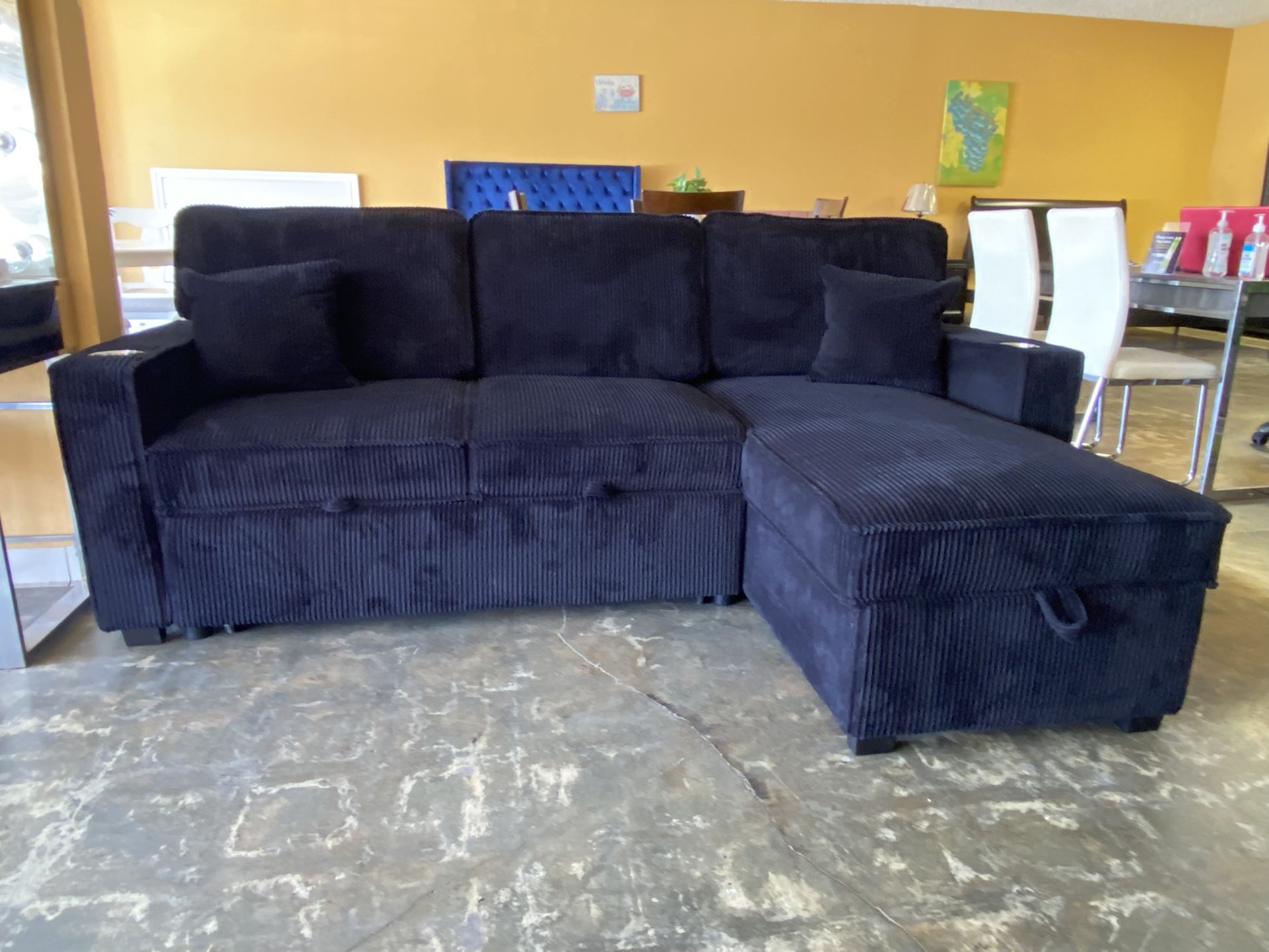 Sleeper Corduroy Sectional Black