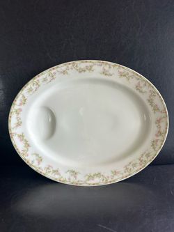 Haviland Limoges France Oval 13" Serving Platter Pink Roses & Green Garland Schleiger #346 Pattern c.1903yr.