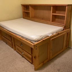 Twin Size Captain’s Bed With Shelves And Storage