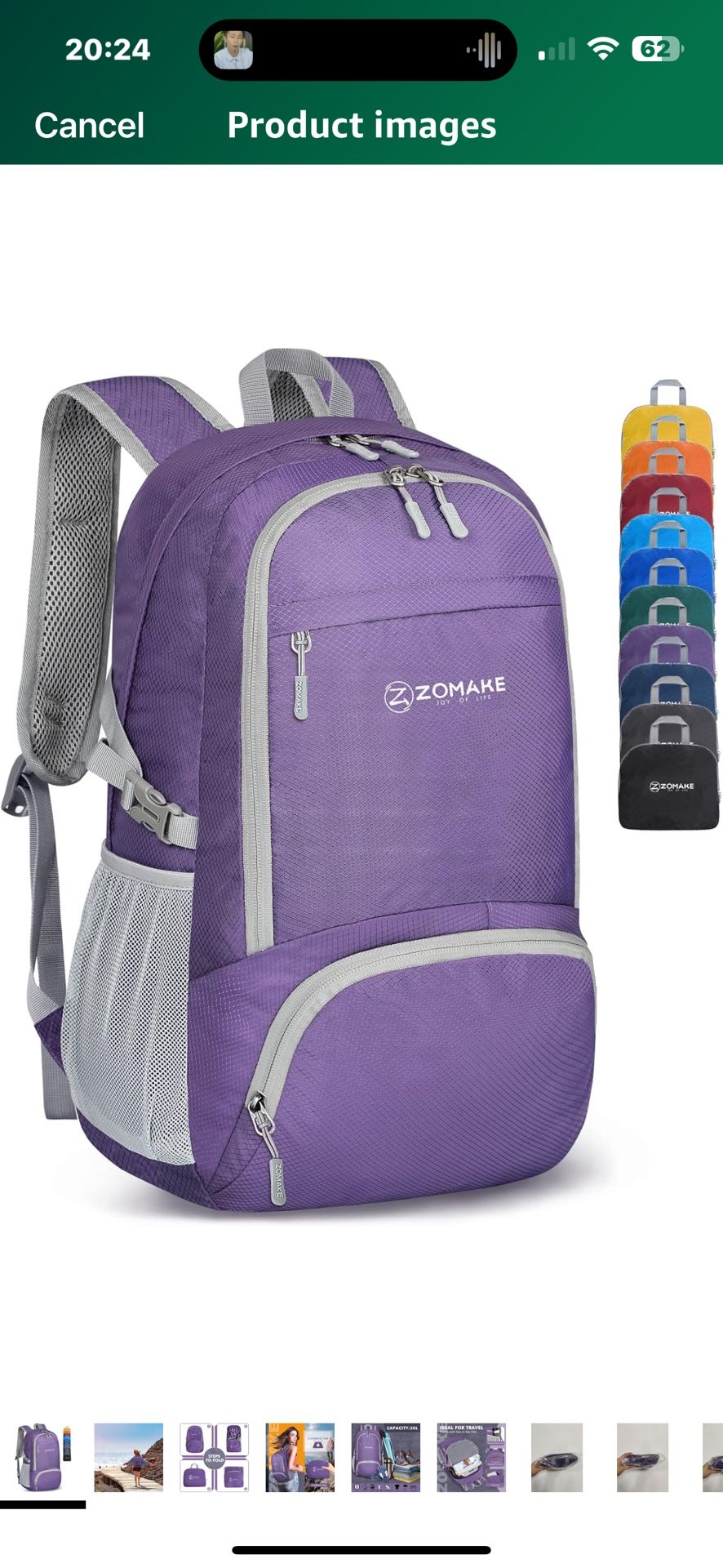 ZOMAKE Lightweight Packable Backpack 30L - Foldable Hiking Backpacks Water Resistant Compact Folding Daypack for Travel(Purple)