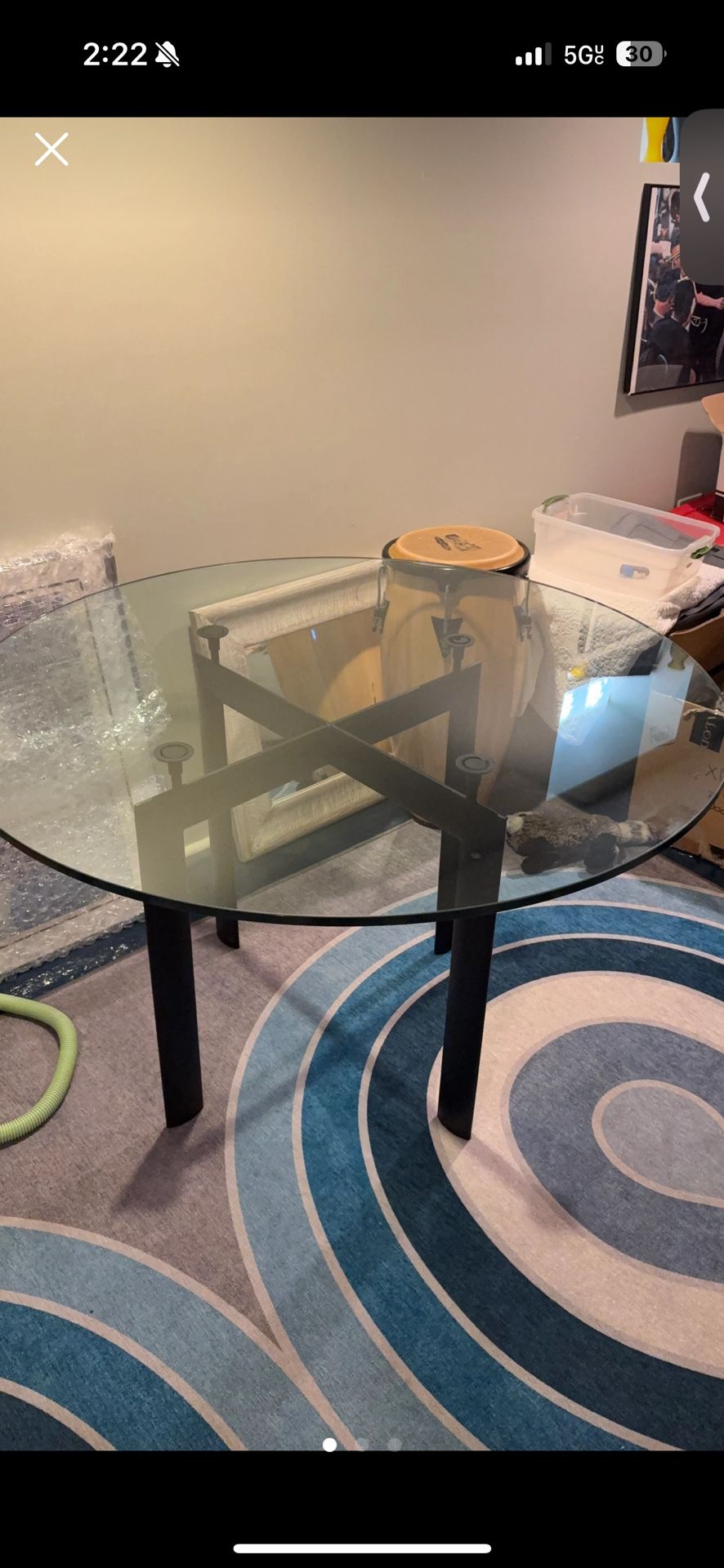 Round Crystal Top Dining Table