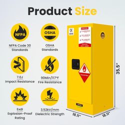 Flammable Storage Cabinet, 35" H x 18" W x 18" D Thickened Galvanized Steel Flammable Safety Cabinet, 30 Gallon Industry Fire Safety with Adjustable S