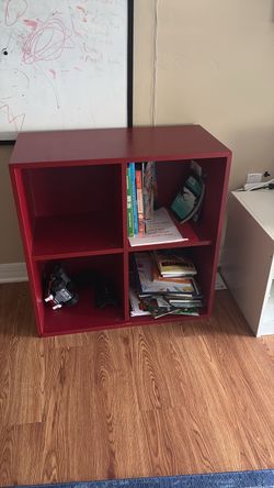4-Cube Open Bookcase, Kids Toy Storage Shelf Organizer (Red)