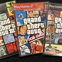 GTA Trilogy - San Andreas, Vice City, GTA III - All Work Great - PlayStation 2