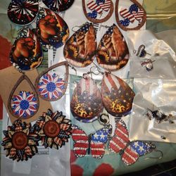 American USA July Red White Blue Earrings