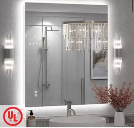 Rectangular Frameless Super Bright Backlited LED Anti-Fog Tempered Glass Wall Bathroom vanity mirror