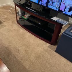 TV Stand - Wood frame and glass shelves