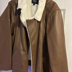 Torrid Brown Leather Jacket Sherpa Lined 4X