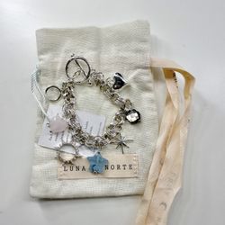 Luna Norte Silver Plated Charm Bracelet Pink White Blue Stones