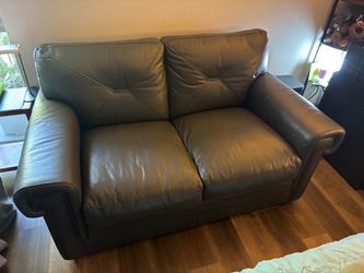 Grey Genuine Leather 2 seater Loveseat
