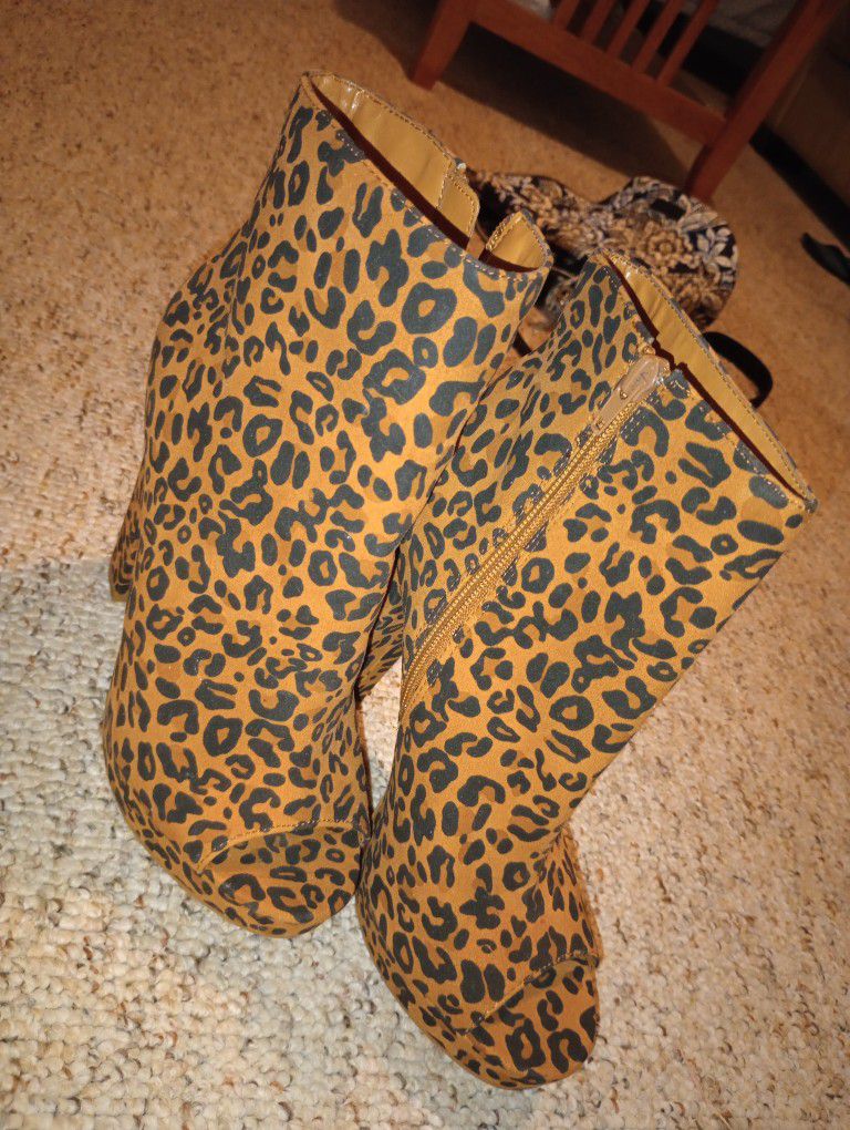 Leopard Print Heel Boots