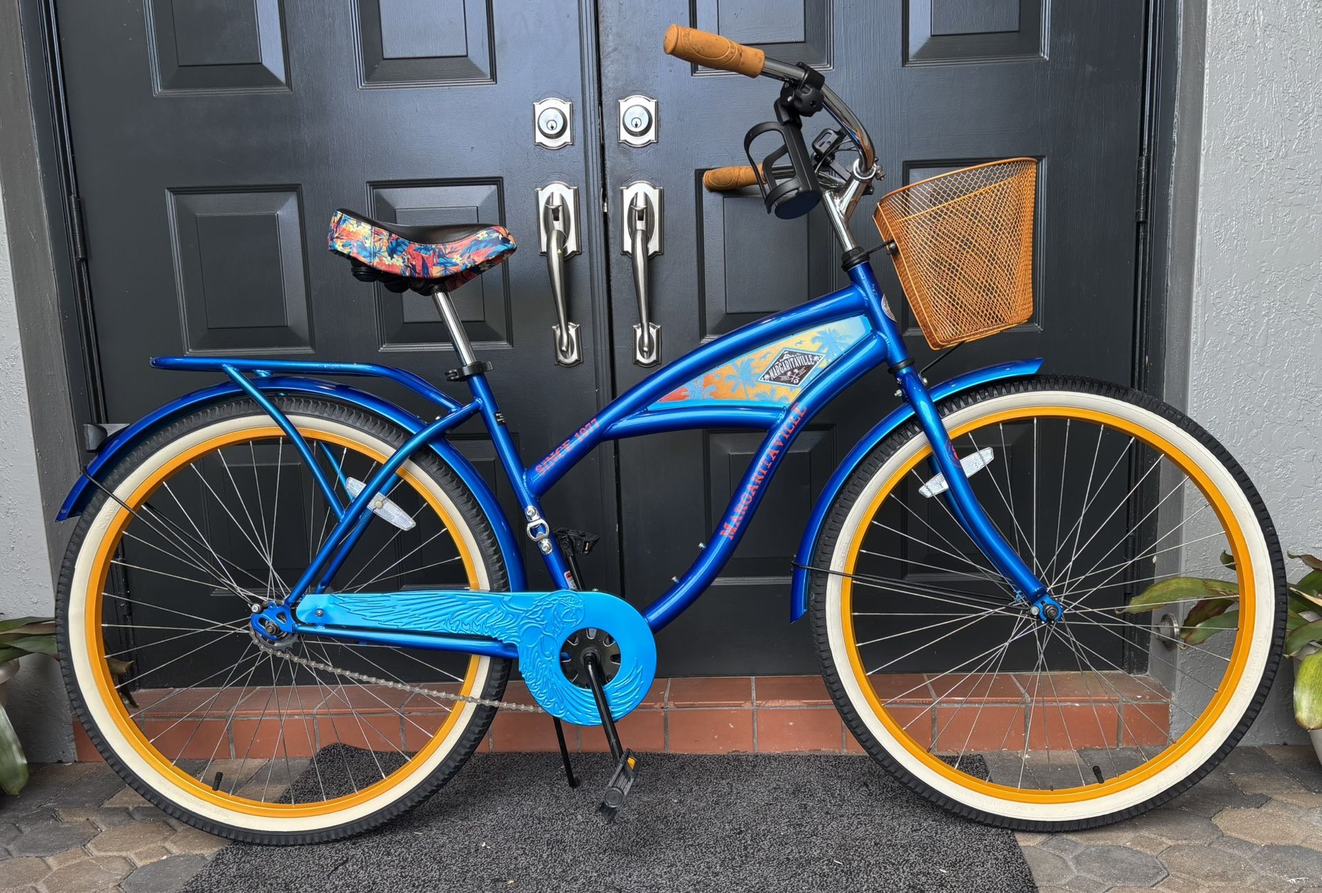 Kent International Margaritaville Beautiful blue 26" Beach cruiser bike W/Basket Rack Cell & Drink Holder 